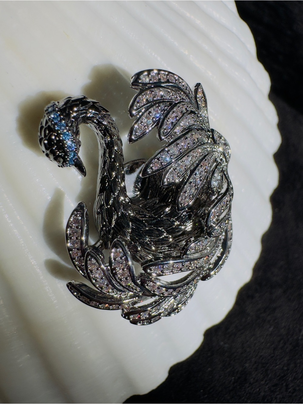 Black Swan CZ Magnetic Brooch Statement Pin